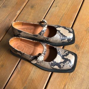 Ganni Python Ballerina Flats EUC EU 38 Square Toe Rhinestone
